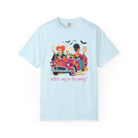 Witch Way to the Party? - Comfort Colors | Trendy Women's T-Shirt. Direct to Garment. Printed & Shipped in the USA. Unisex Sizes.