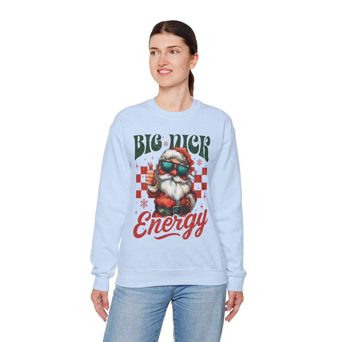 Big Nick Energy - Retro Santa Thumbs Up – Gildan Heavy Blend | Trendy Men's and Women’s Soft Sweatshirt. Direct to Garment. Printed & Shipped in the USA. Unisex Sizes.