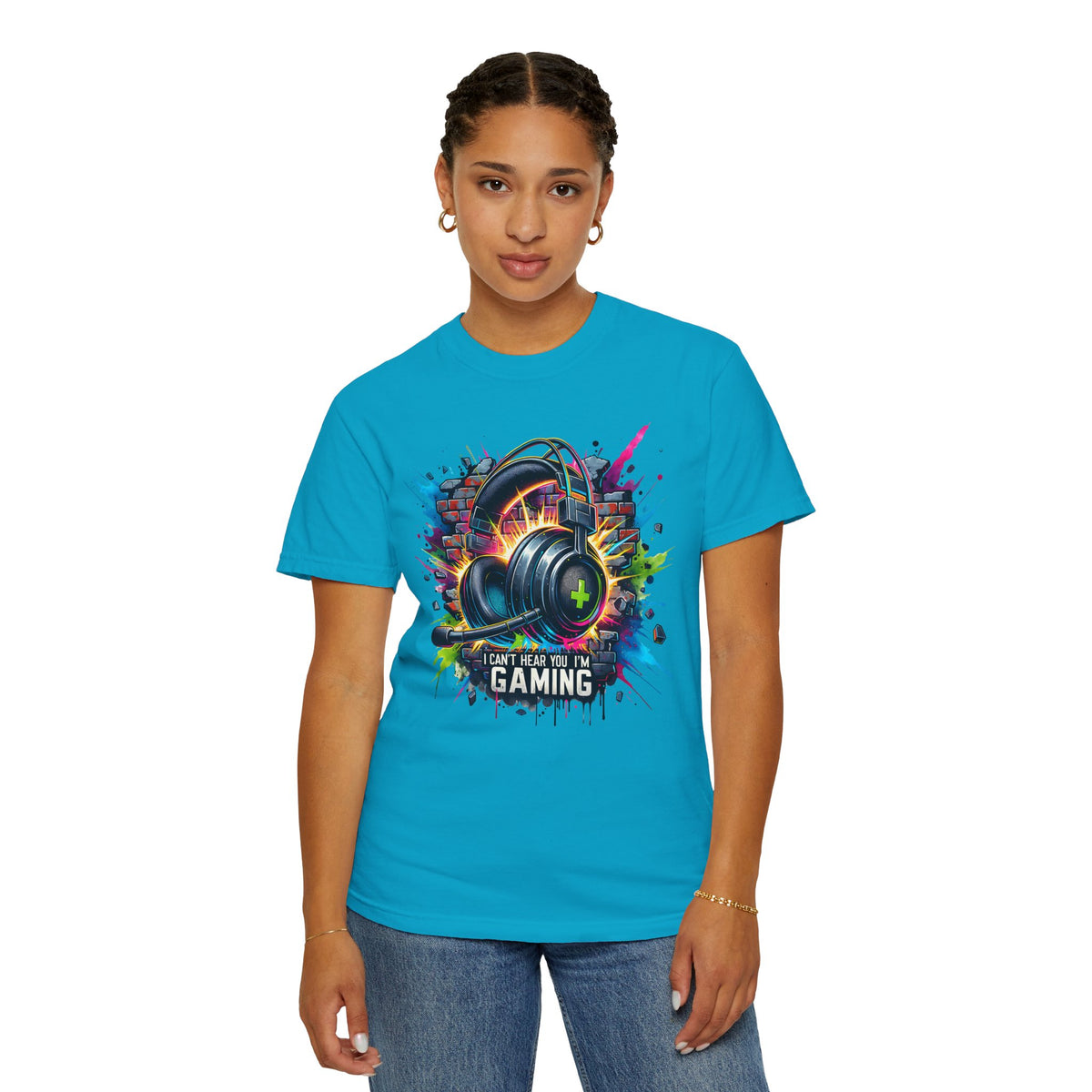 Gaming Headset I Can't Hear You, I'm Gaming - Comfort Colors | Trendy Men's And Women's T-Shirt. Direct to Garment. Printed & Shipped in the USA. Unisex Sizes.