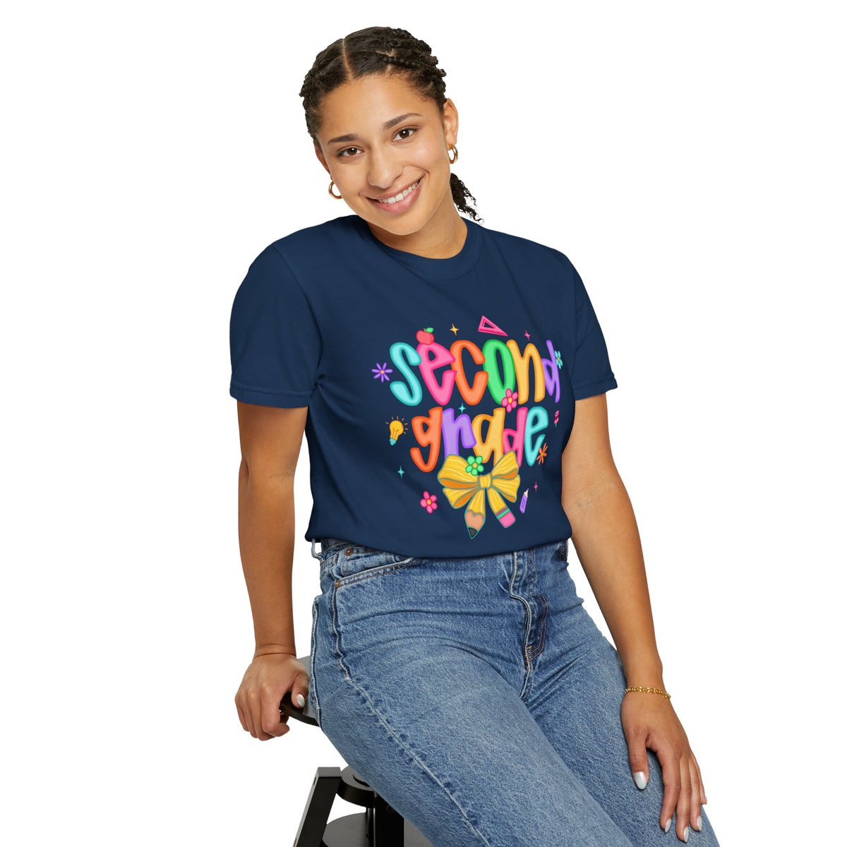 Coquette Second Grade Pencil Bow - Comfort Colors | Trendy Women's T-Shirt. Direct to Garment. Printed & Shipped in the USA. Unisex Sizes.