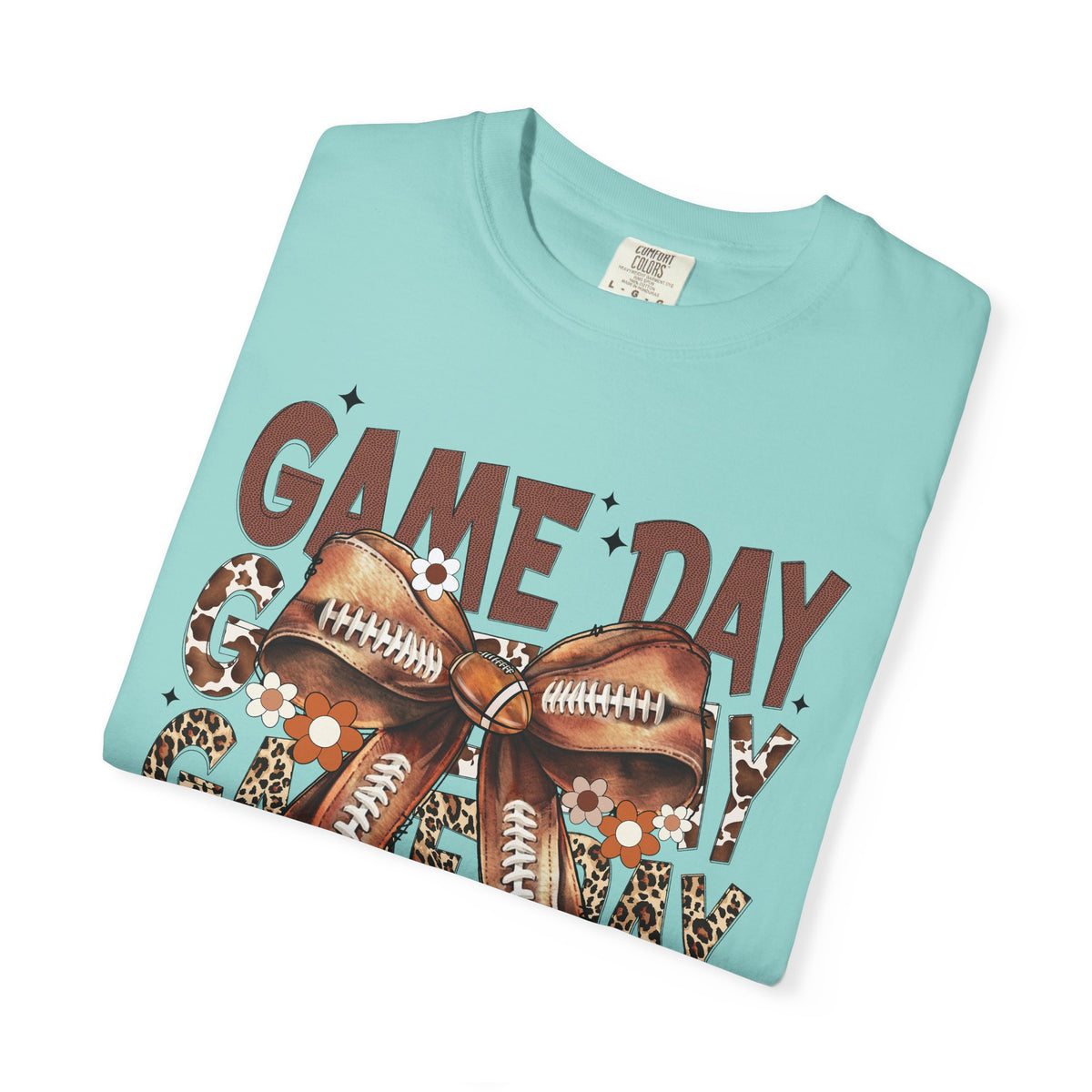 Game Day - Football Bow - Comfort Colors | Trendy Women's T-Shirt. Direct to Garment. Printed & Shipped in the USA. Unisex Sizes.