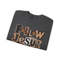Follow Jesus, Patchwork – Gildan Heavy Blend | Trendy Women’s Soft Sweatshirt. Direct to Garment. Printed & Shipped in the USA. Unisex Sizes.