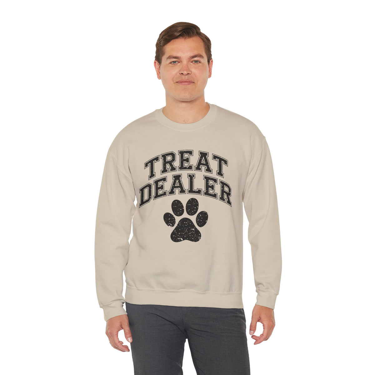 Treat Dealer, Dog Lover – Gildan Heavy Blend | Trendy Men's and Women’s Soft Sweatshirt. Direct to Garment. Printed & Shipped in the USA. Unisex Sizes.