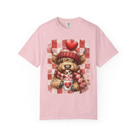 Highland Cow Be Mine, Red Checkered - Comfort Colors | Trendy Women's T-Shirt. Direct to Garment. Printed & Shipped in the USA. Unisex Sizes.
