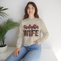Firefighter Wife Patriotic Flag Lettering for Firefighter Spouse – Gildan Heavy Blend | Trendy Women’s Soft Sweatshirt. Direct to Garment. Printed & Shipped in the USA. Unisex Sizes.