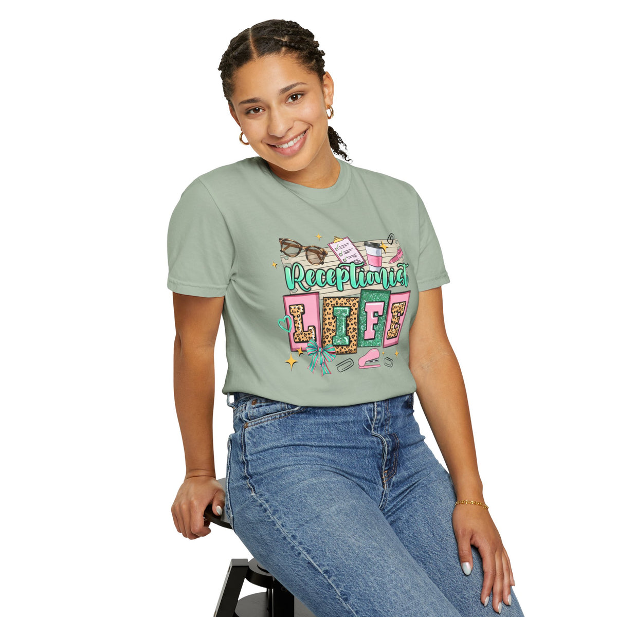 Receptionist Life - Comfort Colors | Trendy Women's T-Shirt. Direct to Garment. Printed & Shipped in the USA. Unisex Sizes.