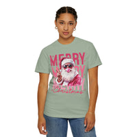 Pink Merry Christmas Bubblegum Santa - Comfort Colors | Trendy Women's T-Shirt. Direct to Garment. Printed & Shipped in the USA. Unisex Sizes.