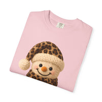 Cute Leopard Faux Knit Snowman Winter - Comfort Colors | Trendy Women's T-Shirt. Direct to Garment. Printed & Shipped in the USA. Unisex Sizes.