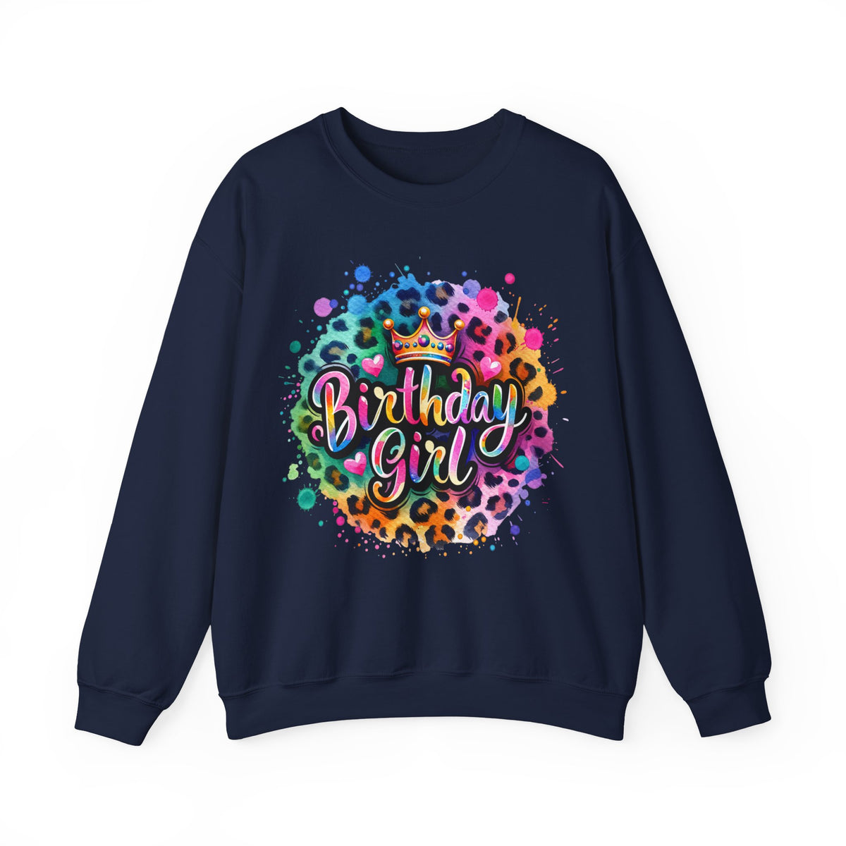 Birthday Girl, Neon Leopard – Gildan Heavy Blend | Trendy Women’s Soft Sweatshirt. Direct to Garment. Printed & Shipped in the USA. Unisex Sizes.