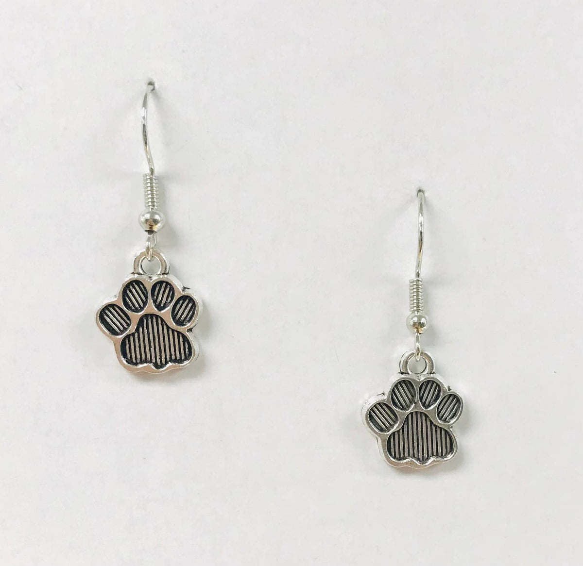 Striped Pawprint Earrings - Brass