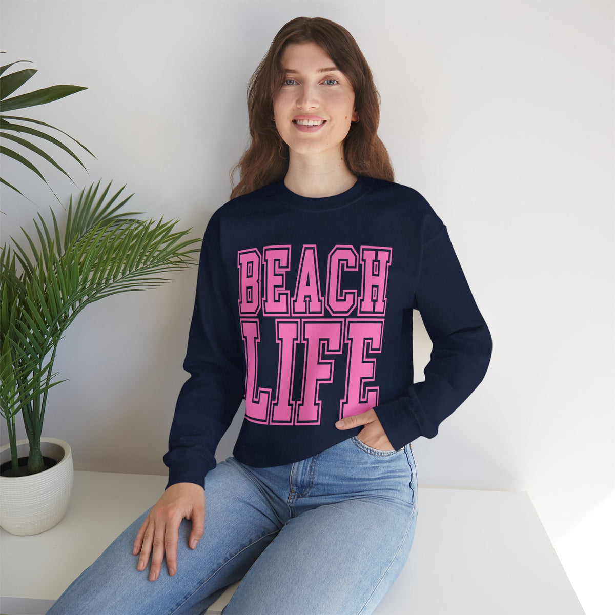 Beach Life – Gildan Heavy Blend | Trendy Men's & Women’s Soft Sweatshirt. Direct to Garment. Printed & Shipped in the USA. Unisex Sizes.
