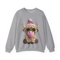 Faux Crochet Highland Cow Bubblegum – Gildan Heavy Blend | Trendy Women’s Soft Sweatshirt. Direct to Garment. Printed & Shipped in the USA. Unisex Sizes.