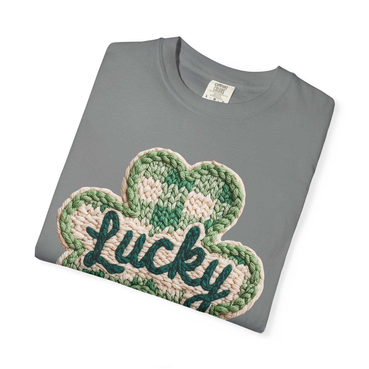 Lucky Shamrock Faux Knit - Comfort Colors | Trendy Men's and Women's T-Shirt. Direct to Garment. Printed & Shipped in the USA. Unisex Sizes.