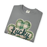 Lucky Shamrock Faux Knit - Comfort Colors | Trendy Men's and Women's T-Shirt. Direct to Garment. Printed & Shipped in the USA. Unisex Sizes.