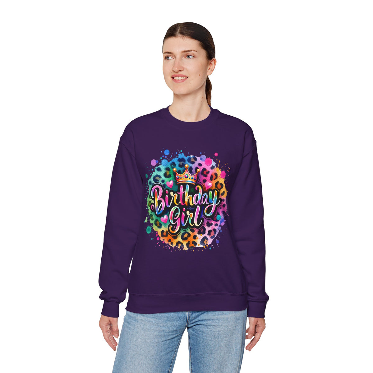 Birthday Girl, Neon Leopard – Gildan Heavy Blend | Trendy Women’s Soft Sweatshirt. Direct to Garment. Printed & Shipped in the USA. Unisex Sizes.