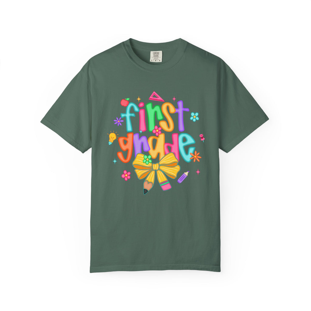 Coquette First Grade Pencil Bow - Comfort Colors | Trendy Women's T-Shirt. Direct to Garment. Printed & Shipped in the USA. Unisex Sizes.