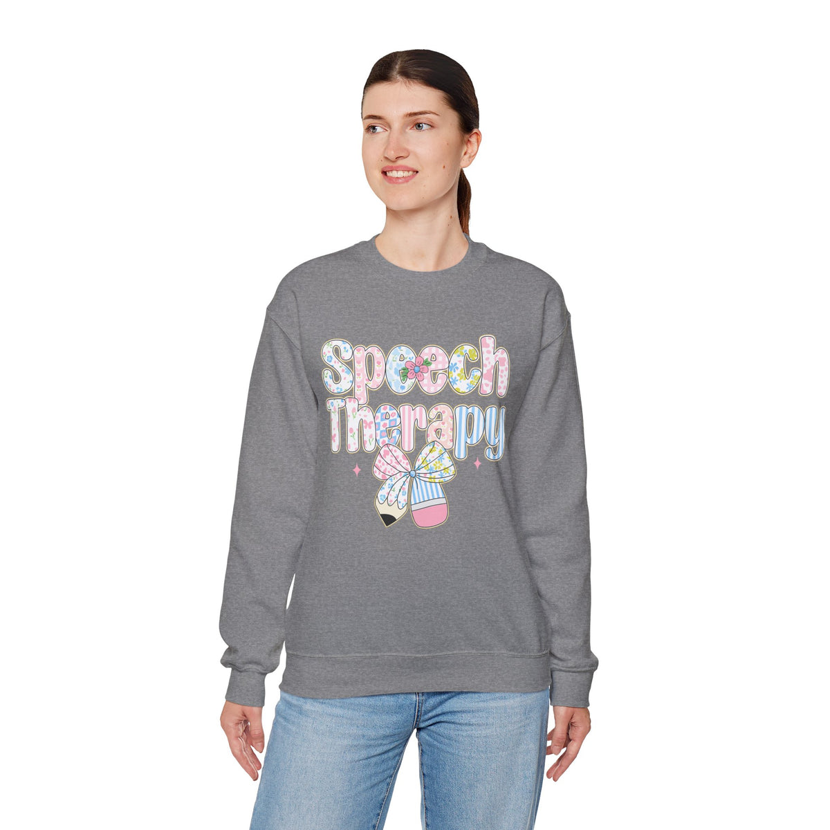 Speech Therapy - Pink Blue Coquette – Gildan Heavy Blend | Trendy Women’s Soft Sweatshirt. Direct to Garment. Printed & Shipped in the USA. Unisex Sizes.
