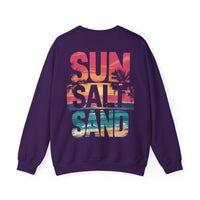 Sun Salt Sand, Beach Sunset - Front & Back Print – Gildan Heavy Blend | Trendy Women’s and Men's Soft Sweatshirt. Direct to Garment. Printed & Shipped in the USA. Unisex Sizes.