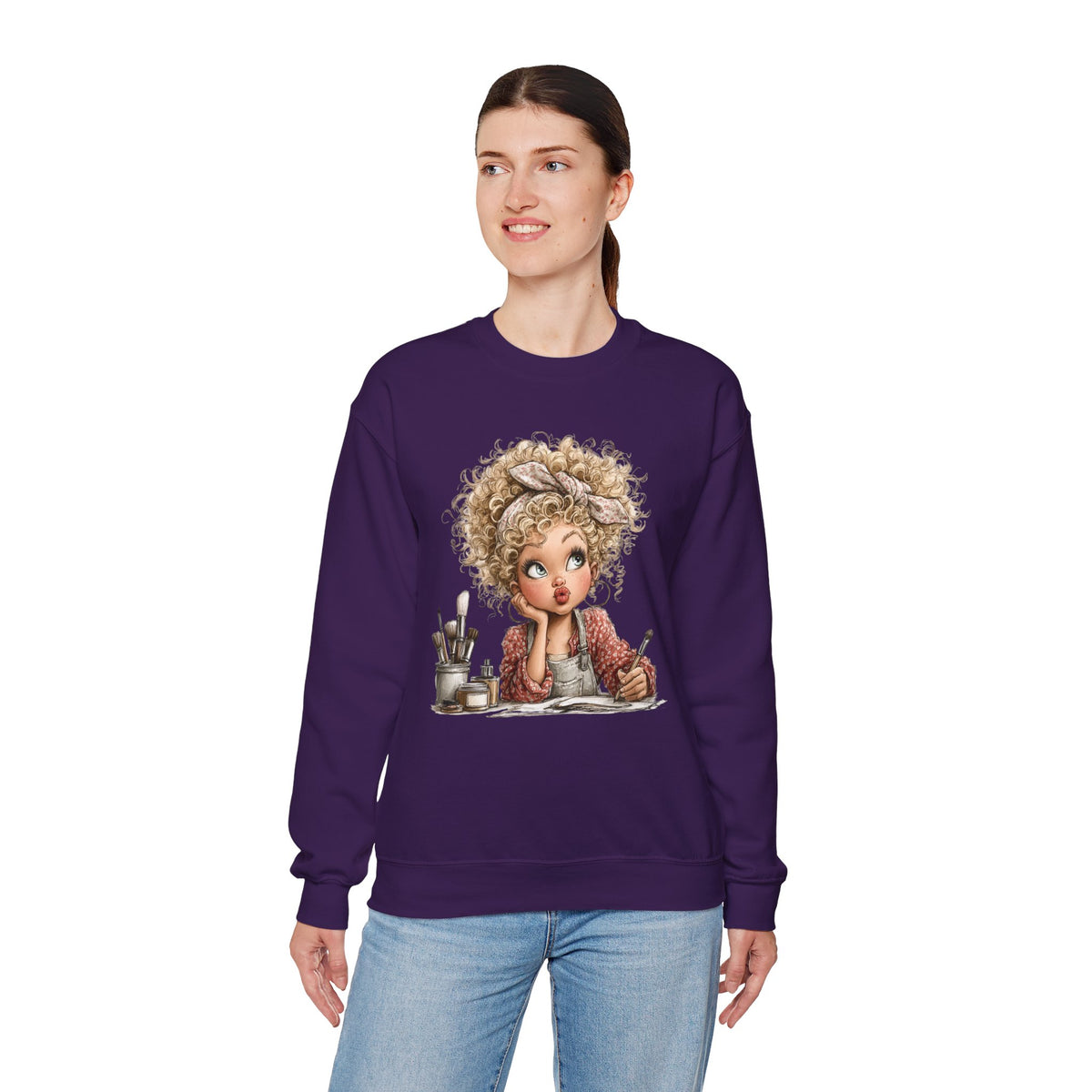 Cute Artist Curly Girl – Gildan Heavy Blend | Trendy Women’s Soft Sweatshirt. Direct to Garment. Printed & Shipped in the USA. Unisex Sizes.
