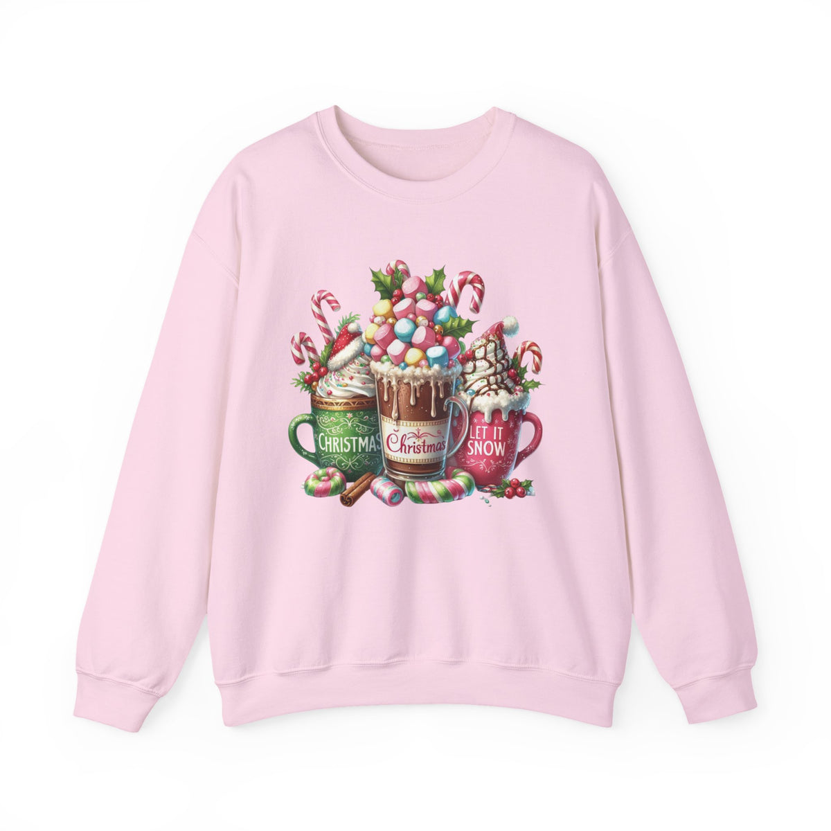 Hot Chocolate Mugs Christmas Hot Cocoa – Gildan Heavy Blend | Trendy Women’s Soft Sweatshirt. Direct to Garment. Printed & Shipped in the USA. Unisex Sizes.