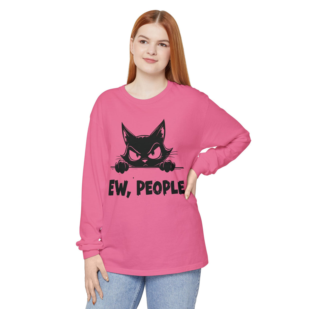 Ew People, Grumpy Cat - Comfort Colors | Trendy Women's and Men's Long Sleeve T-Shirt. Direct to Garment. Printed & Shipped in the USA. Unisex Sizes.
