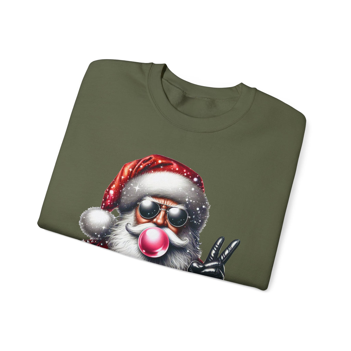 Biker Santa Leather Jacket Bubblegum – Gildan Heavy Blend | Trendy Women’s and Men's Soft Sweatshirt. Direct to Garment. Printed & Shipped in the USA. Unisex Sizes.