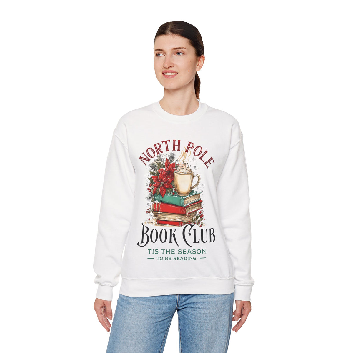 North Pole Book Club – Gildan Heavy Blend | Trendy Women’s Soft Sweatshirt. Direct to Garment. Printed & Shipped in the USA. Unisex Sizes.
