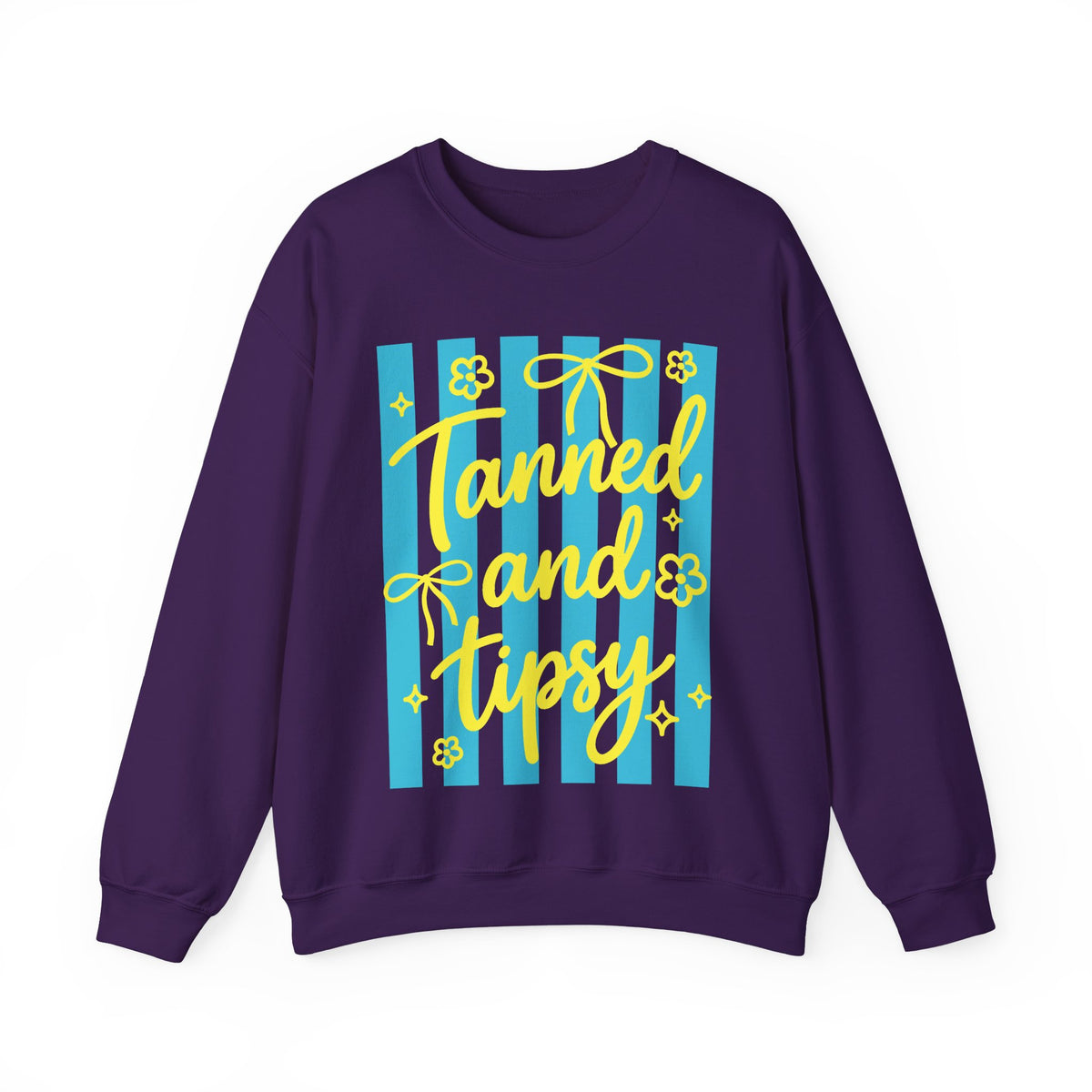 Tanned and Tipsy – Gildan Heavy Blend | Trendy Women’s Soft Sweatshirt. Direct to Garment. Printed & Shipped in the USA. Unisex Sizes.