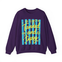 Tanned and Tipsy – Gildan Heavy Blend | Trendy Women’s Soft Sweatshirt. Direct to Garment. Printed & Shipped in the USA. Unisex Sizes.