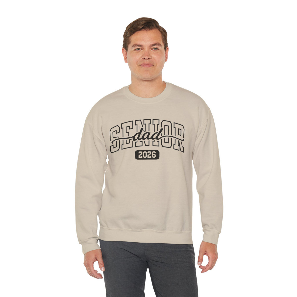 Senior Dad 2026 – Gildan Heavy Blend | Trendy Men's Soft Sweatshirt. Direct to Garment. Printed & Shipped in the USA. Unisex Sizes.