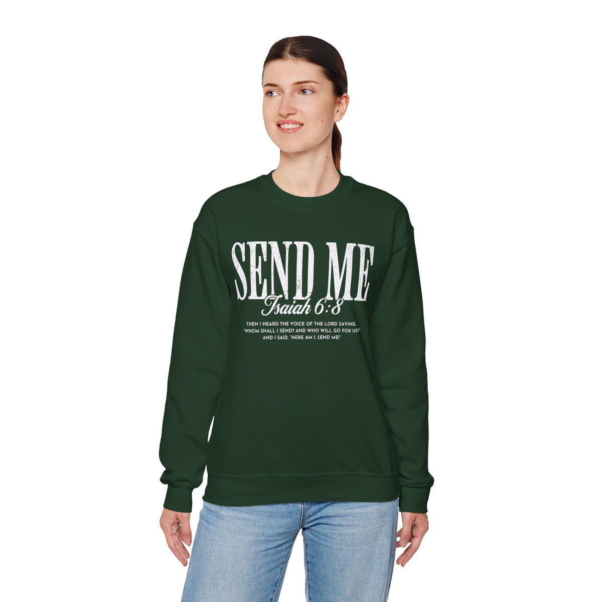 Send Me, Vintage - Faith – Gildan Heavy Blend | Trendy Women’s and Men's Soft Sweatshirt. Direct to Garment. Printed & Shipped in the USA. Unisex Sizes.