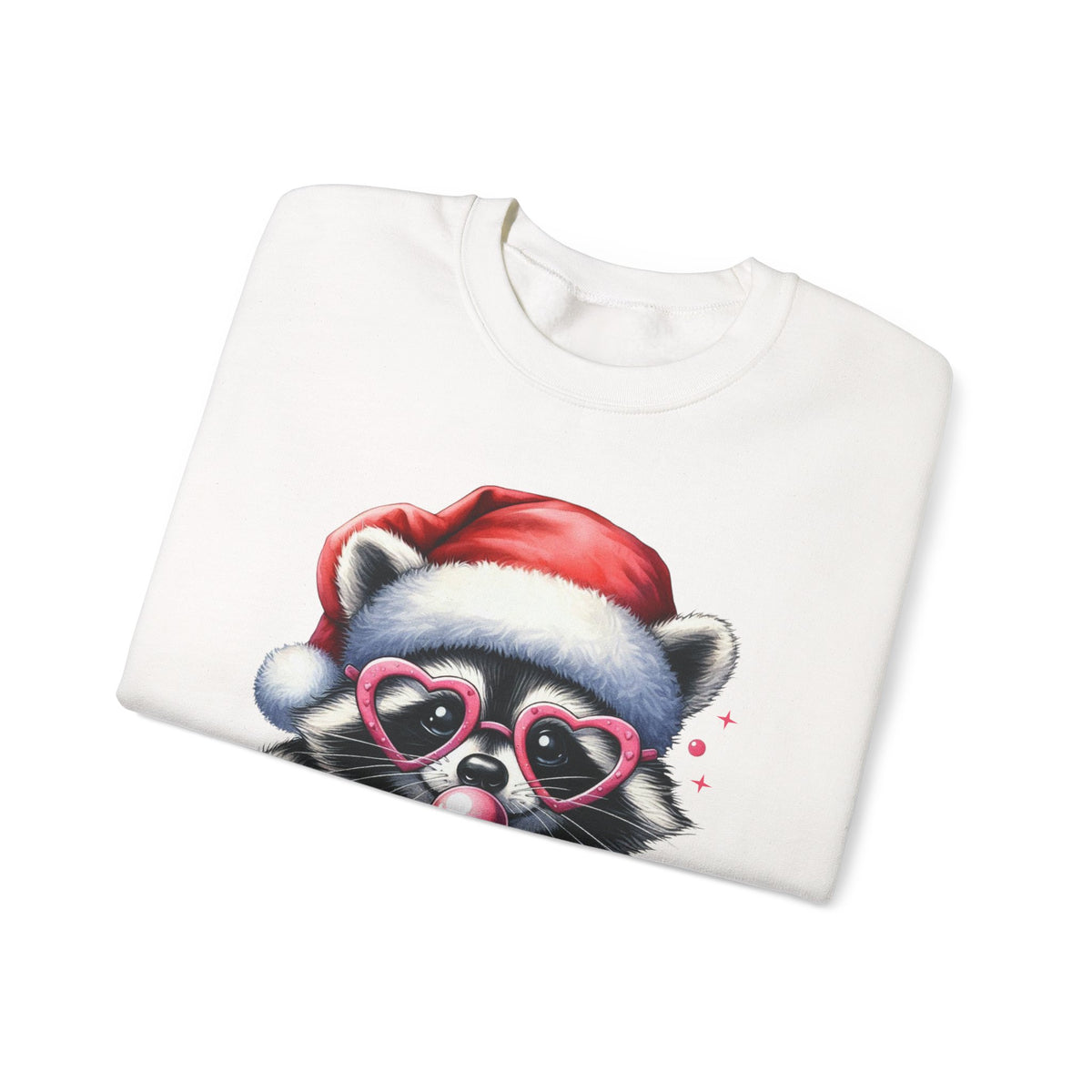 Merry Trashmas Bubblegum Raccoon w/Santa Hat Christmas – Gildan Heavy Blend | Trendy Women’s Soft Sweatshirt. Direct to Garment. Printed & Shipped in the USA. Unisex Sizes.