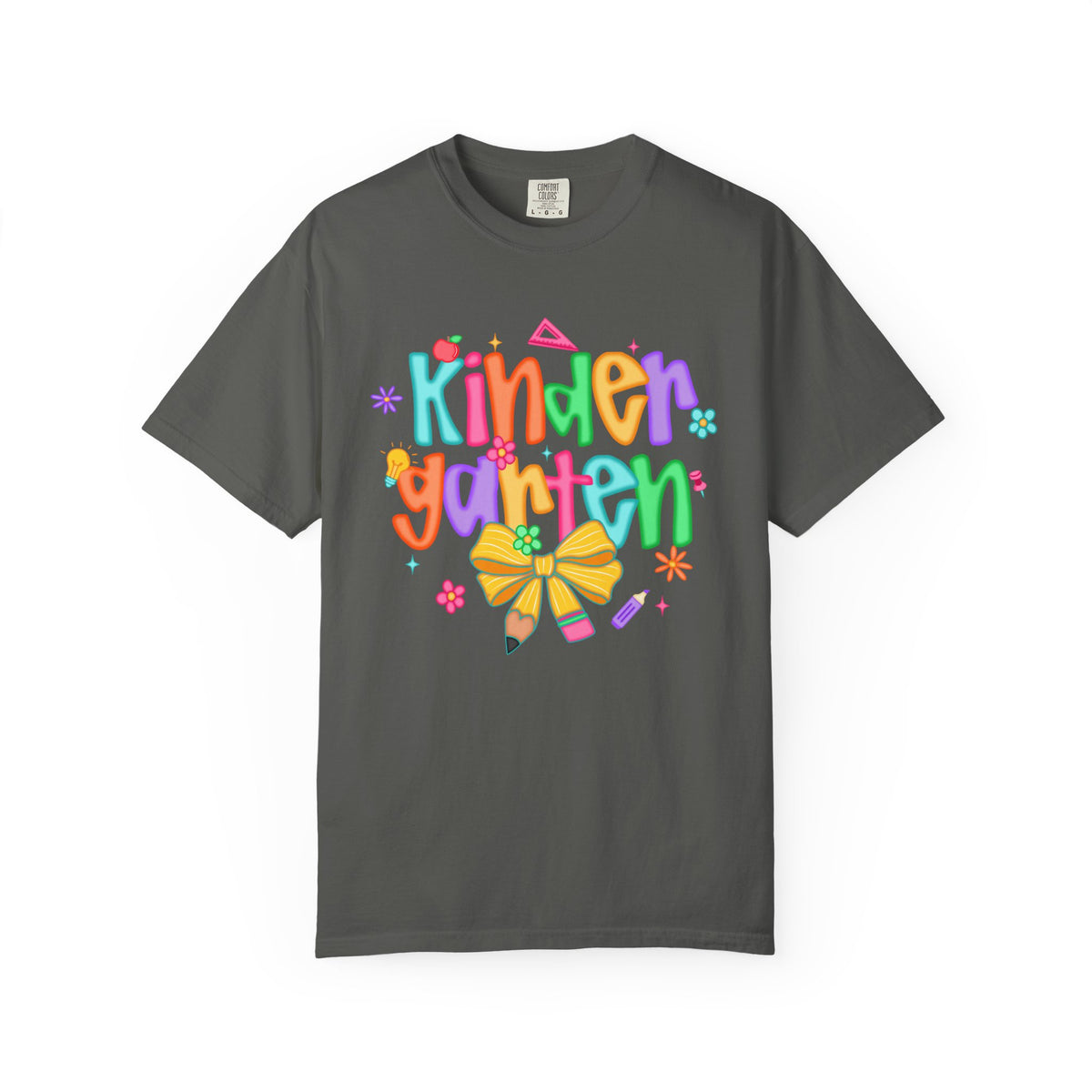 Coquette Kindergarten Pencil Bow - Comfort Colors | Trendy Women's T-Shirt. Direct to Garment. Printed & Shipped in the USA. Unisex Sizes.