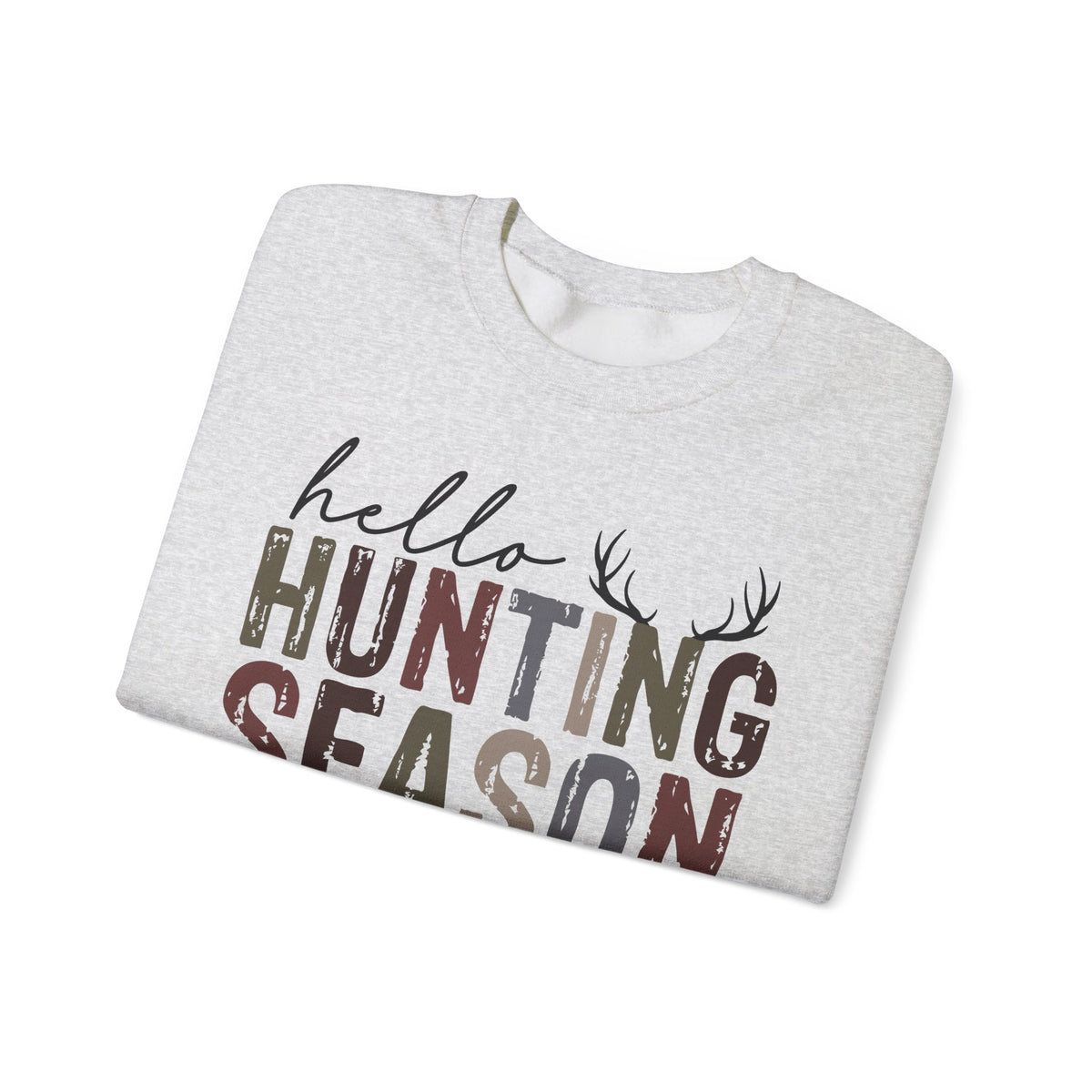 Hello Hunting Season Goodbye Husband Camouflage Wife – Gildan Heavy Blend | Trendy Women’s Soft Sweatshirt. Direct to Garment. Printed & Shipped in the USA. Unisex Sizes.
