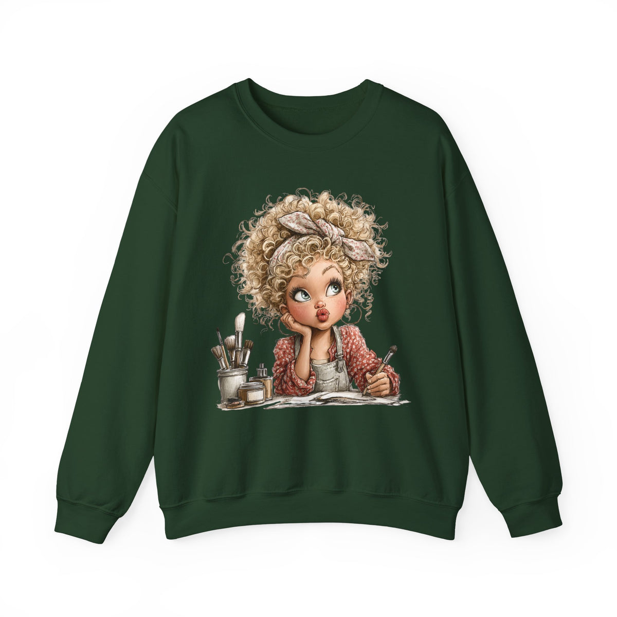 Cute Artist Curly Girl – Gildan Heavy Blend | Trendy Women’s Soft Sweatshirt. Direct to Garment. Printed & Shipped in the USA. Unisex Sizes.