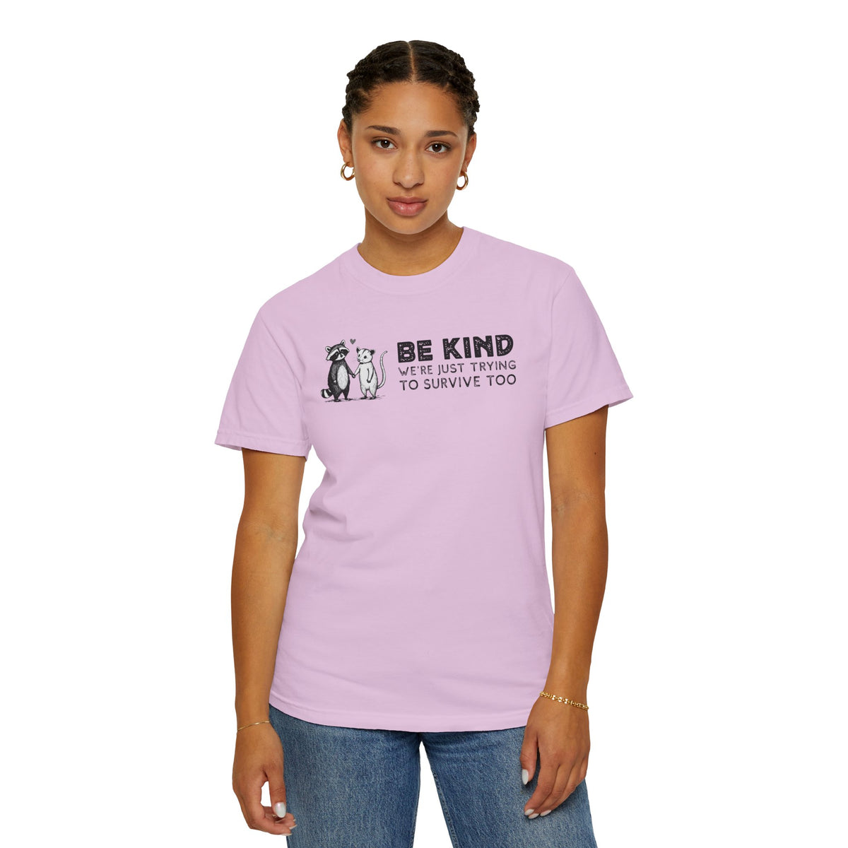 Be Kind We're Just Trying To Survive Too - Possum Raccoon *This Shirt Saves Lives* - Comfort Colors | Trendy Unisex T-Shirt. Direct to Garment. Printed & Shipped in the USA. Unisex Sizes.