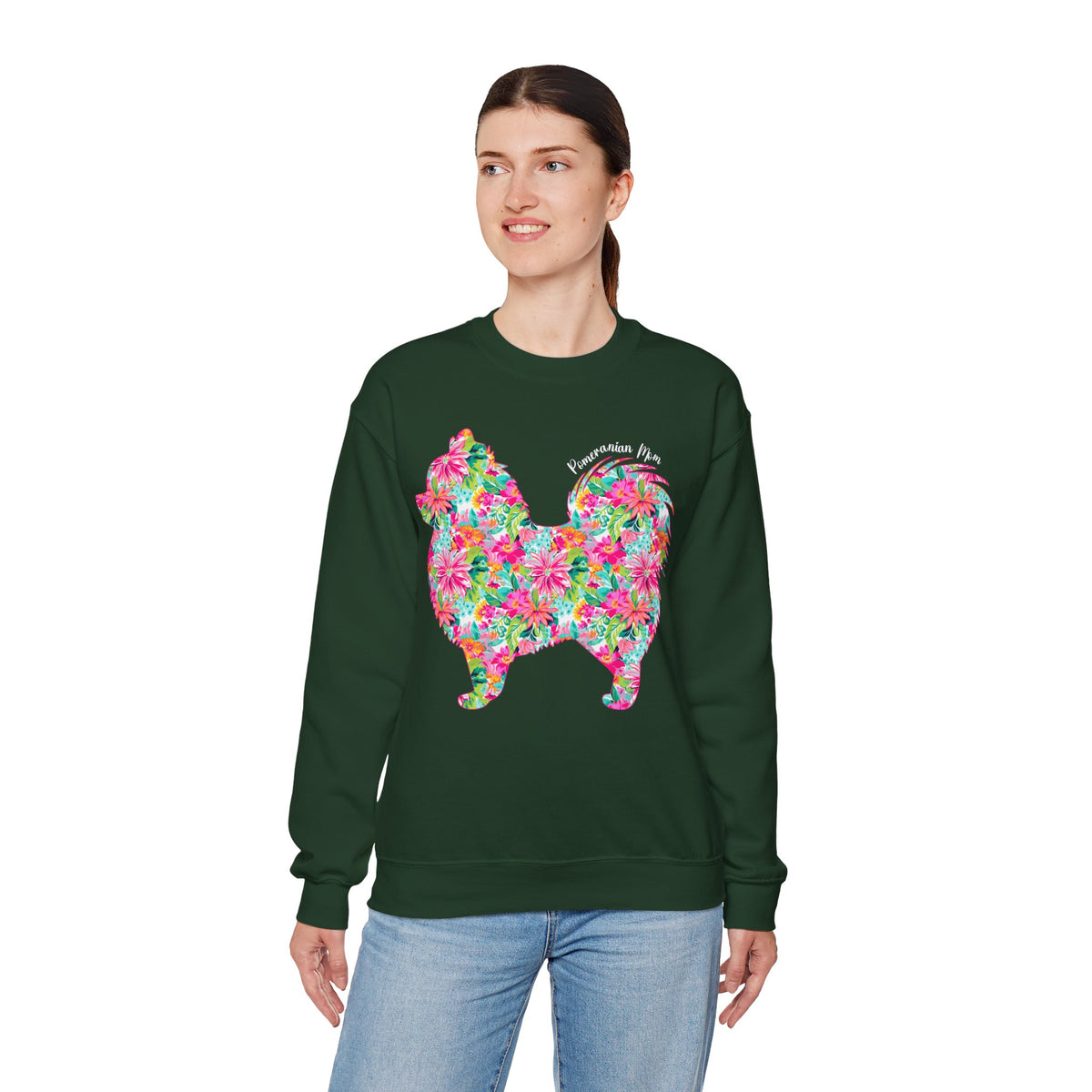 Pomeranian Mom, Floral – Gildan Heavy Blend | Trendy Women’s Soft Sweatshirt. Direct to Garment. Printed & Shipped in the USA. Unisex Sizes.