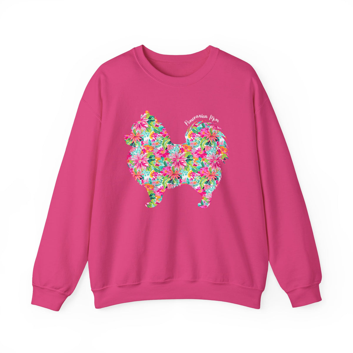 Pomeranian Mom, Floral – Gildan Heavy Blend | Trendy Women’s Soft Sweatshirt. Direct to Garment. Printed & Shipped in the USA. Unisex Sizes.