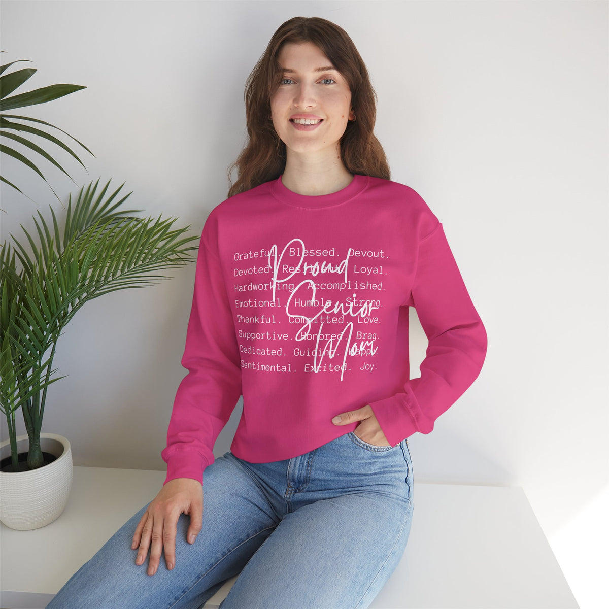 Proud Senior Mom, Description – Gildan Heavy Blend | Trendy Women’s Soft Sweatshirt. Direct to Garment. Printed & Shipped in the USA. Unisex Sizes.
