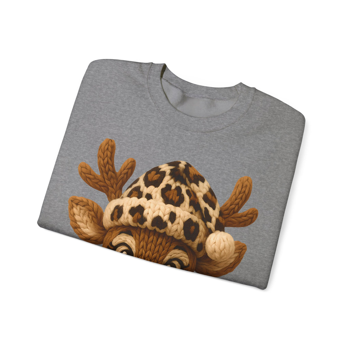 Rudolph Reindeer Leopard Santa Hat Christmas – Gildan Heavy Blend | Trendy Women’s Soft Sweatshirt. Direct to Garment. Printed & Shipped in the USA. Unisex Sizes.