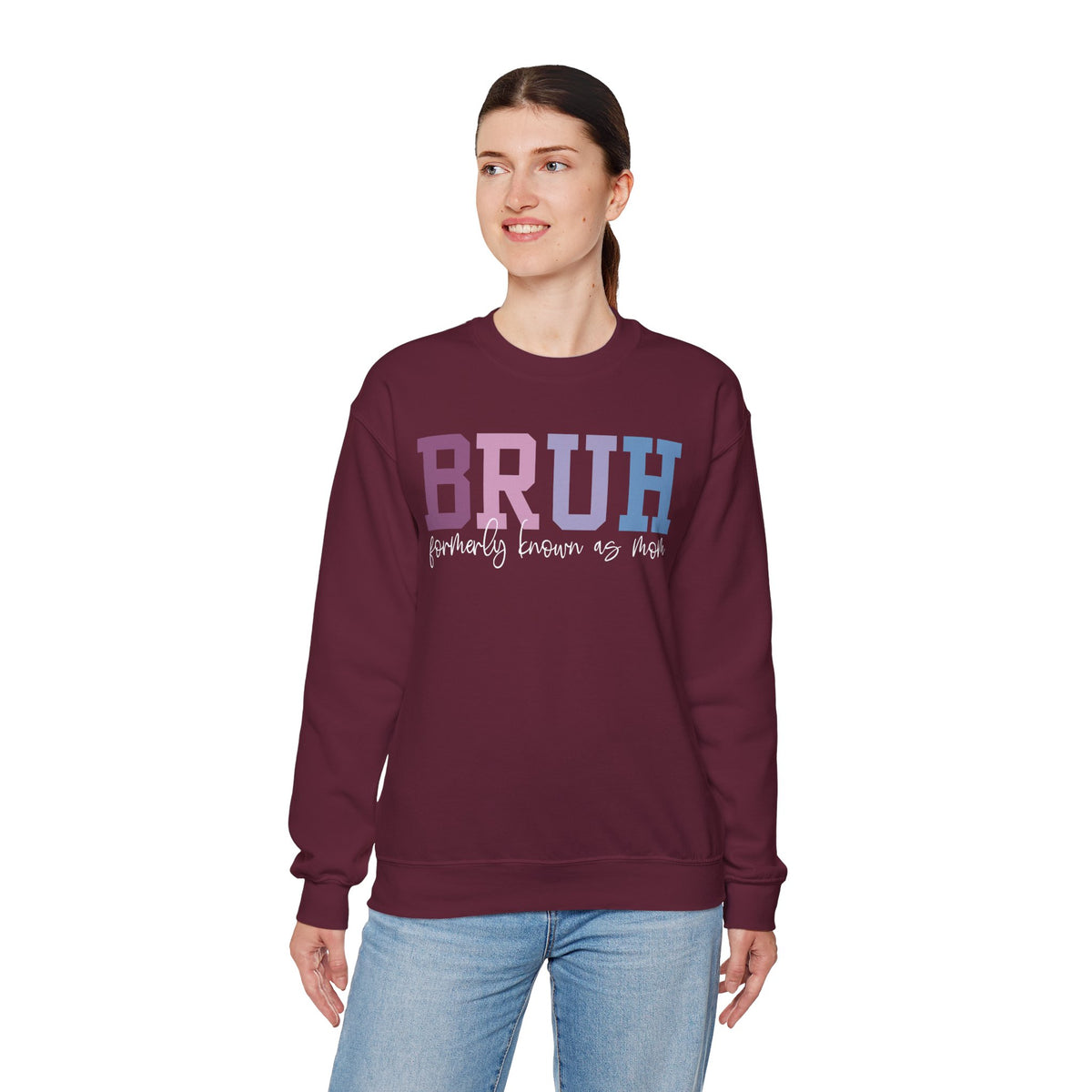 BRUH Formerly Known As Mom – Gildan Heavy Blend | Trendy Women’s Soft Sweatshirt. Direct to Garment. Printed & Shipped in the USA. Unisex Sizes.