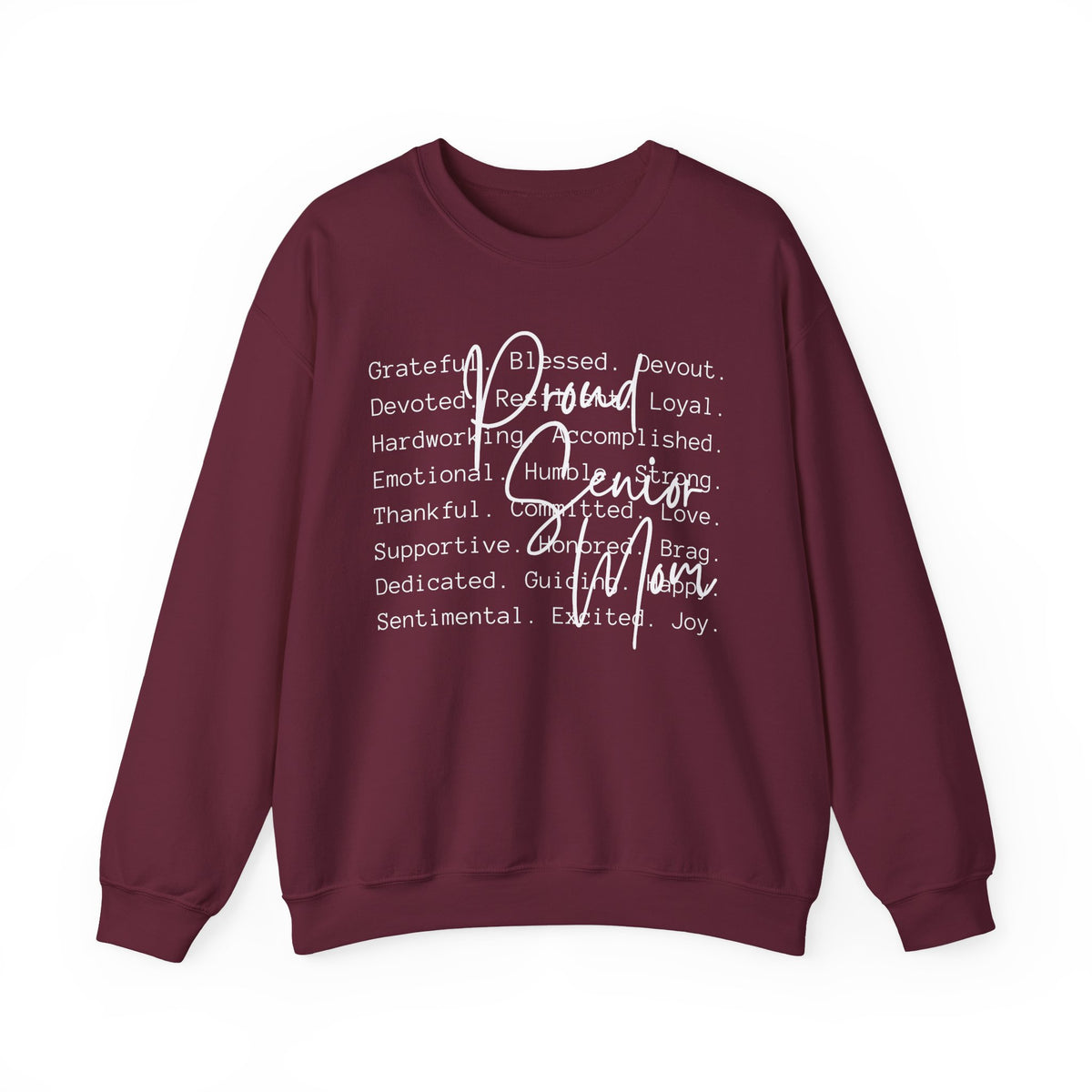 Proud Senior Mom, Description – Gildan Heavy Blend | Trendy Women’s Soft Sweatshirt. Direct to Garment. Printed & Shipped in the USA. Unisex Sizes.