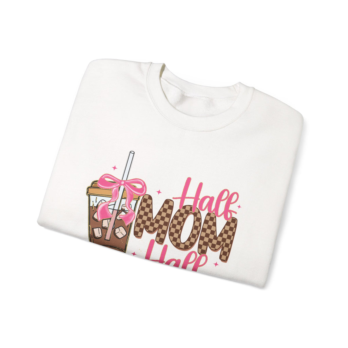 Half Mom Half Coffee, Cute Leopard Print Coffee Design – Gildan Heavy Blend | Trendy Women’s Soft Sweatshirt. Direct to Garment. Printed & Shipped in the USA. Unisex Sizes.