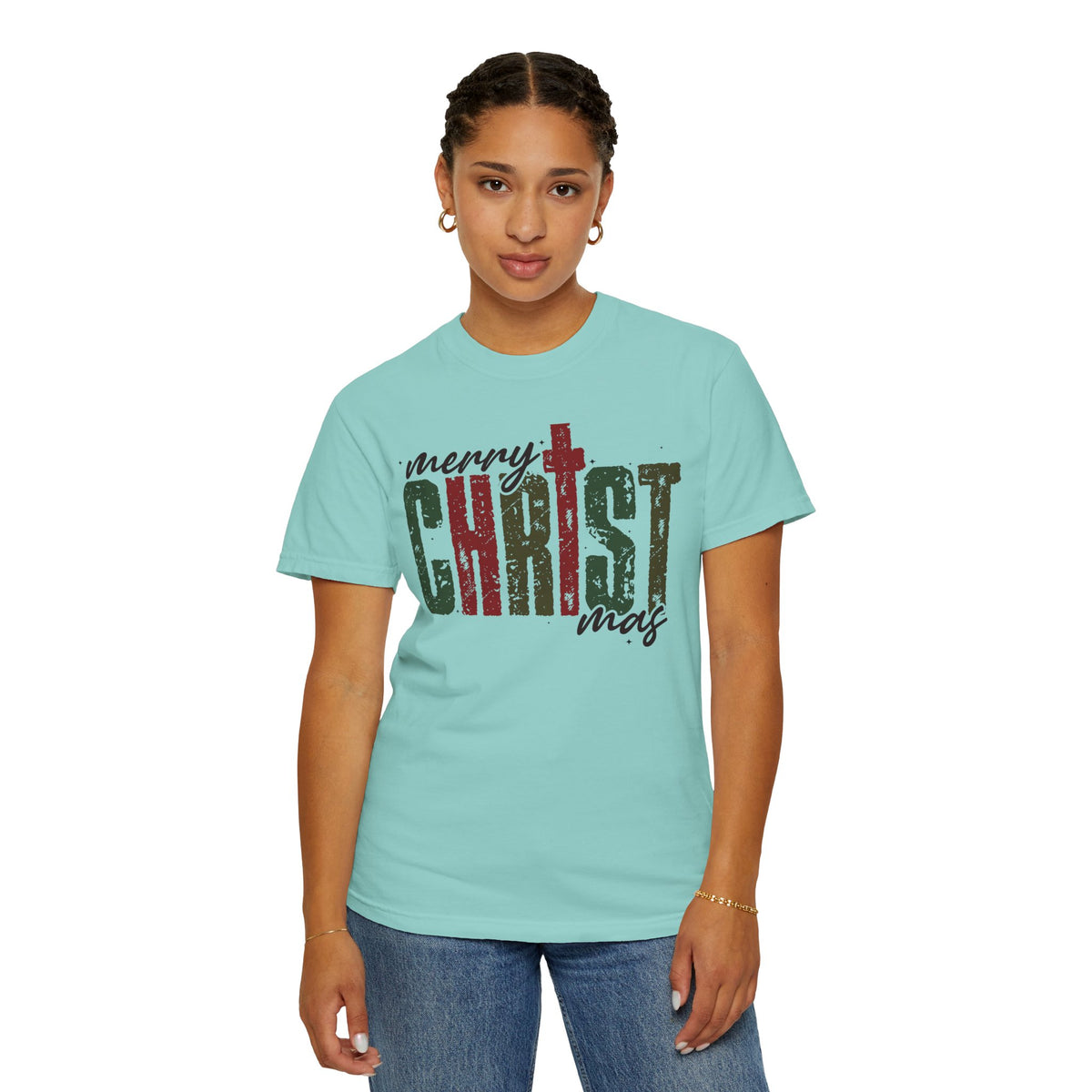 Distressed Merry ChrisTmas Faith - Comfort Colors | Trendy Men's and Women's T-Shirt. Direct to Garment. Printed & Shipped in the USA. Unisex Sizes.