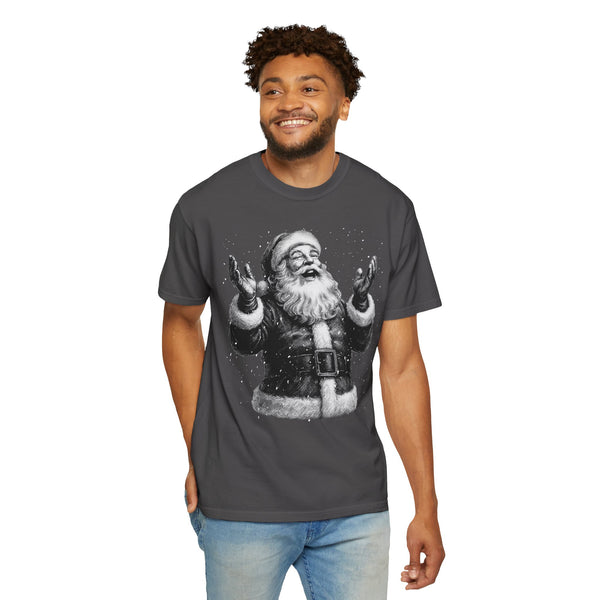 Joyful Santa - Black and White Vintage - Comfort Colors | Trendy Women's and Men's T-Shirt. Direct to Garment. Printed & Shipped in the USA. Unisex Sizes.
