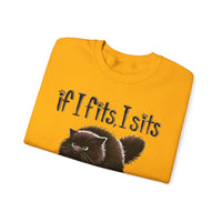 If I Fits I Sits, Cat in a Box – Gildan Heavy Blend | Trendy Women’s and Men's Soft Sweatshirt. Direct to Garment. Printed & Shipped in the USA. Unisex Sizes.