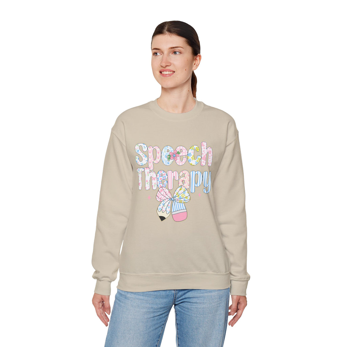 Speech Therapy - Pink Blue Coquette – Gildan Heavy Blend | Trendy Women’s Soft Sweatshirt. Direct to Garment. Printed & Shipped in the USA. Unisex Sizes.