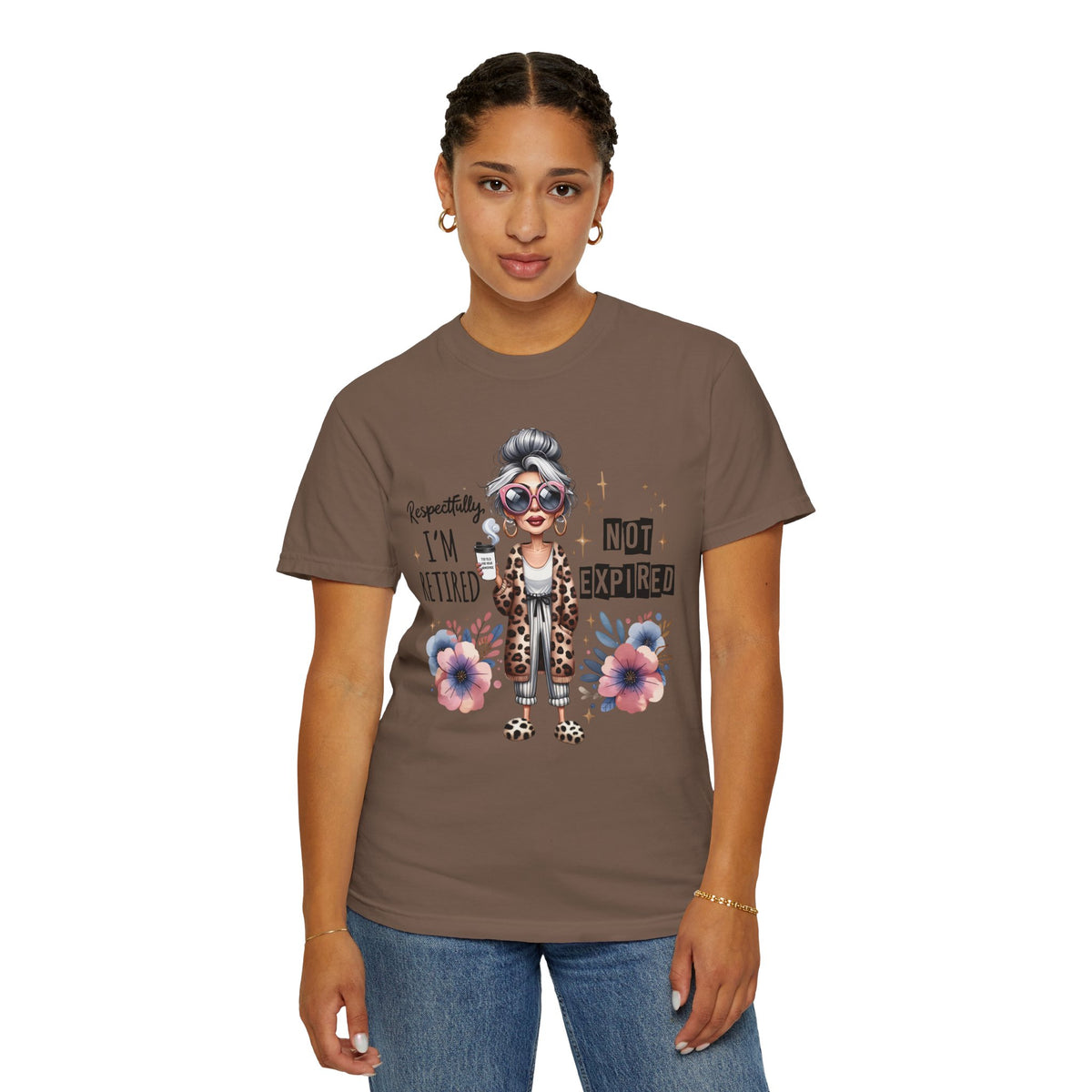 Retired Not Expired, Leopard Funny Grandma - Comfort Colors | Trendy Women's T-Shirt. Direct to Garment. Printed & Shipped in the USA. Unisex Sizes.