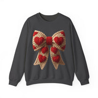 Faux Crochet Valentine Bow – Gildan Heavy Blend | Trendy Women’s Soft Sweatshirt. Direct to Garment. Printed & Shipped in the USA. Unisex Sizes.