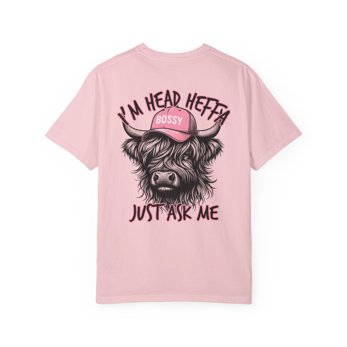 Head Heffa Highland Cow, Front & Back Print - Comfort Colors | Trendy Women's T-Shirt. Direct to Garment. Printed & Shipped in the USA. Unisex Sizes.